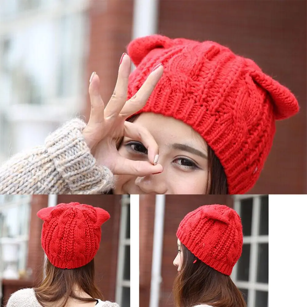 Cat Ear Hats Beanie Cute Devil Horns 
