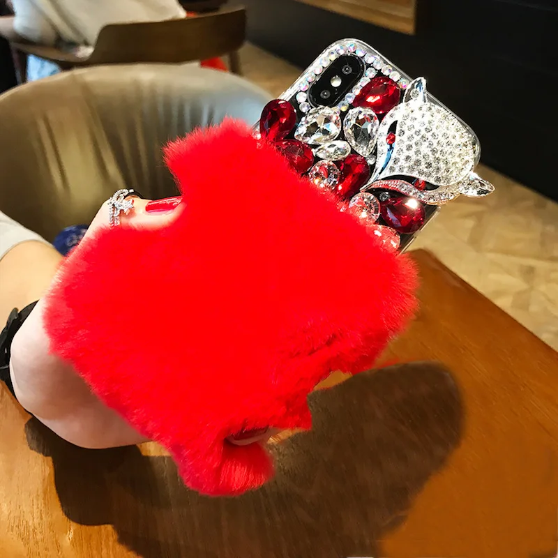 

Crystal stones fur rhinestone fox case for iPhone 6 6s 7 8 plus X XS max XR for Samsung galaxy s6 s7 edge s8 s9 plus note 5 8 9