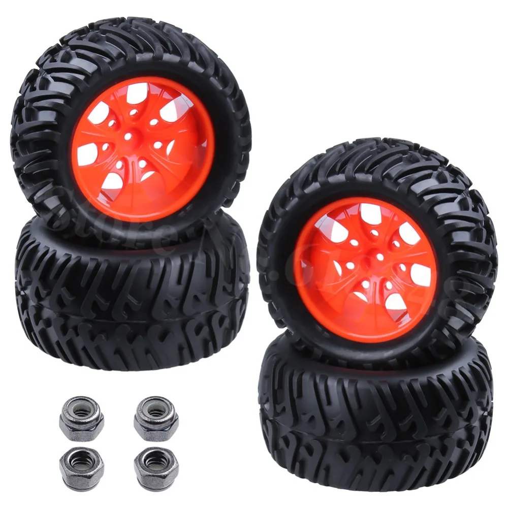 4 Pieces 2.6 RC Monster Truck Rubber Tires & Wheel Rim Foam Inserted