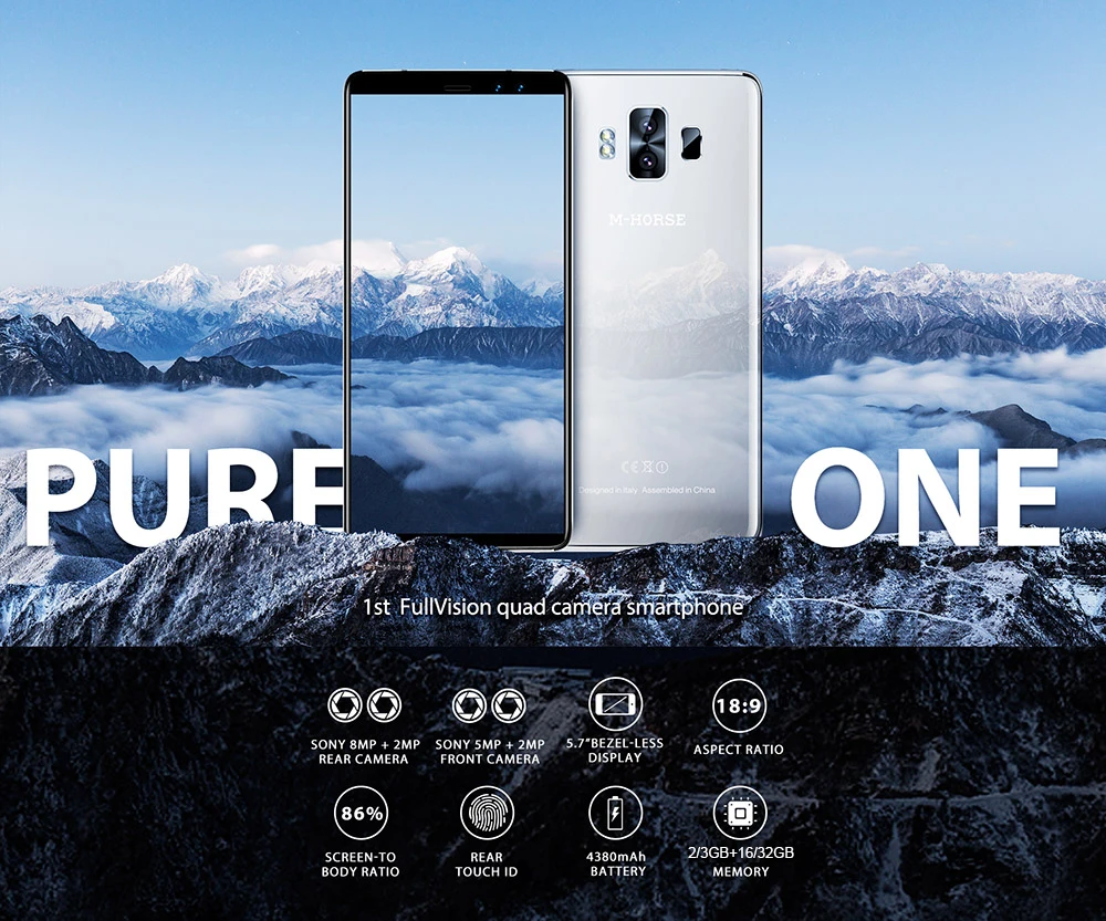 Смартфон M-Horse Pure 1, 5,7 дюймов, экран 1440*720 пикселей, четырехъядерный процессор MTK6737, 4380 мАч, сканер отпечатков пальцев, Android 7,0, сотовый телефон