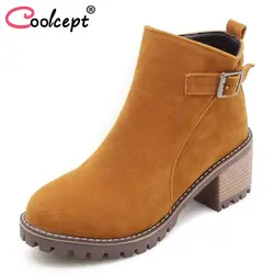 Coolcept/женские стильные ботильоны зимние сапоги с пряжкой Теплые ботинки на меху женская обувь на молнии круглый носок ботинки на высокой