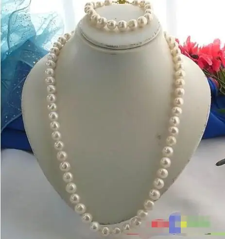 

Free shipping hot sale Women Bridal Wedding Jewelry >> 11MM WHITE ROUND FRESHWATER CULTURED PEARL NECKLACE BRACELET