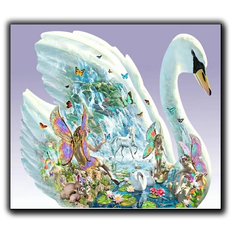 

Diamond Mosaic Diy Diamond Embroidery Swan Wing Landscape Painting Full Diamond Painting Cross Stitch Rhinestone Home Decoration