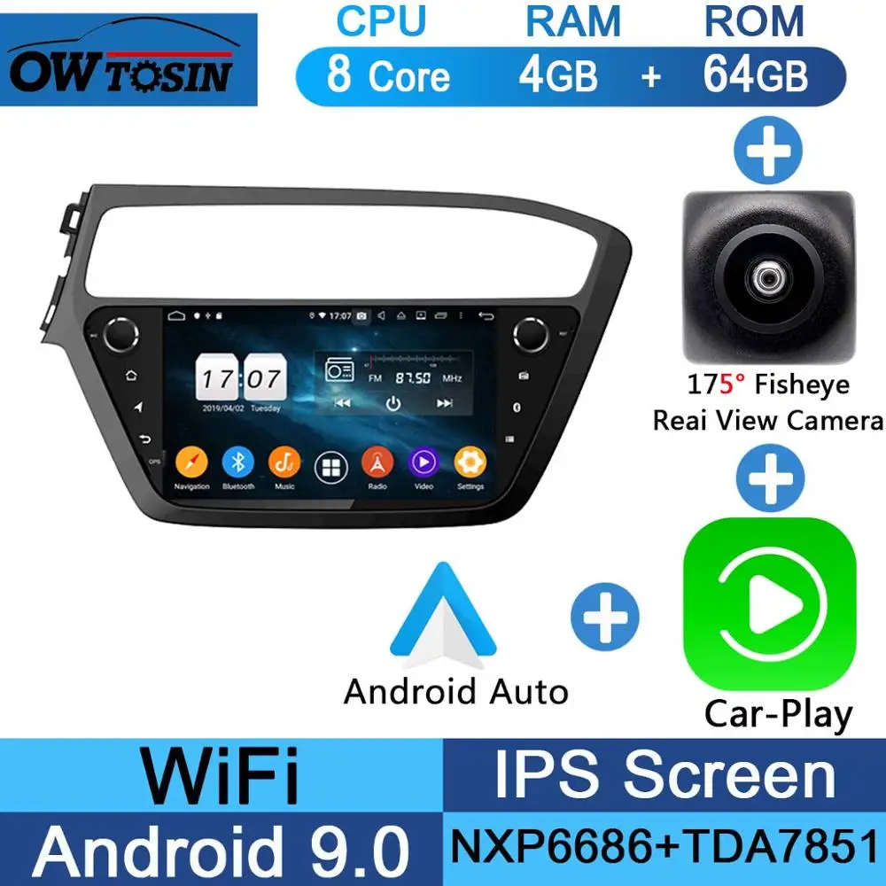 " ips 8Core 4+ 64G Android 9,0 автомобильный мультимедийный плеер для hyundai i20 LHD gps Радио DSP CarPlay Parrot BT - Цвет: Fisheye Carplay n A