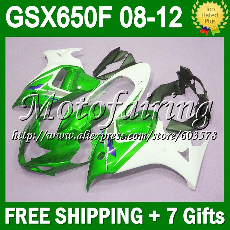 

7gifts For SUZUKI green white GSX650F GSX 650F 2008 2009 2010 2011 2012 #350 GSX650 F GSXF650 08 09 10 11 12 gloss green Fairin
