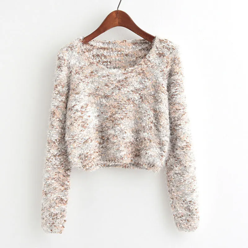 

Fashion Rainbow Lines Short Sweater Women Spring Autumn Solid Knitted Pullovers O Neck Crop Tops Jumper Sweater Female Knit Tops