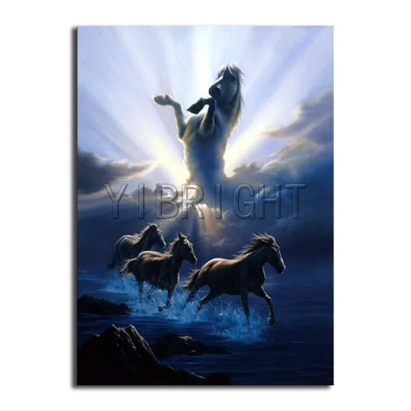 

DIY 3D Diamond mosaic clouds "horse " Full Square Diamond painting animal Full Round Diamond embroidery Cross stitch three horse