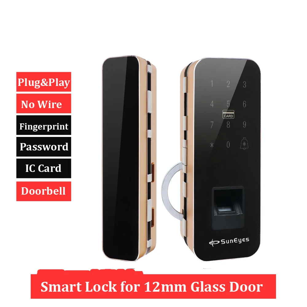 SunEyes SP-FA501 Smart Fingerprint Door Lock for 12mm Thickness Glass Door Support IC Card and Password Auto Lock