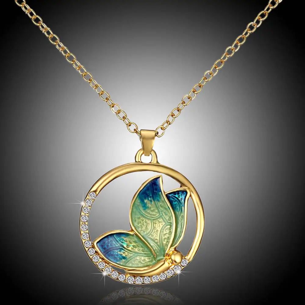 Кристальное металлическое ожерелье с принтом бабочки для женщин, имитация жемчуга, Бабочка, ювелирное изделие, подвеска в виде бабочки, длинное ожерелье, цепочка - Окраска металла: NC17Y068M2
