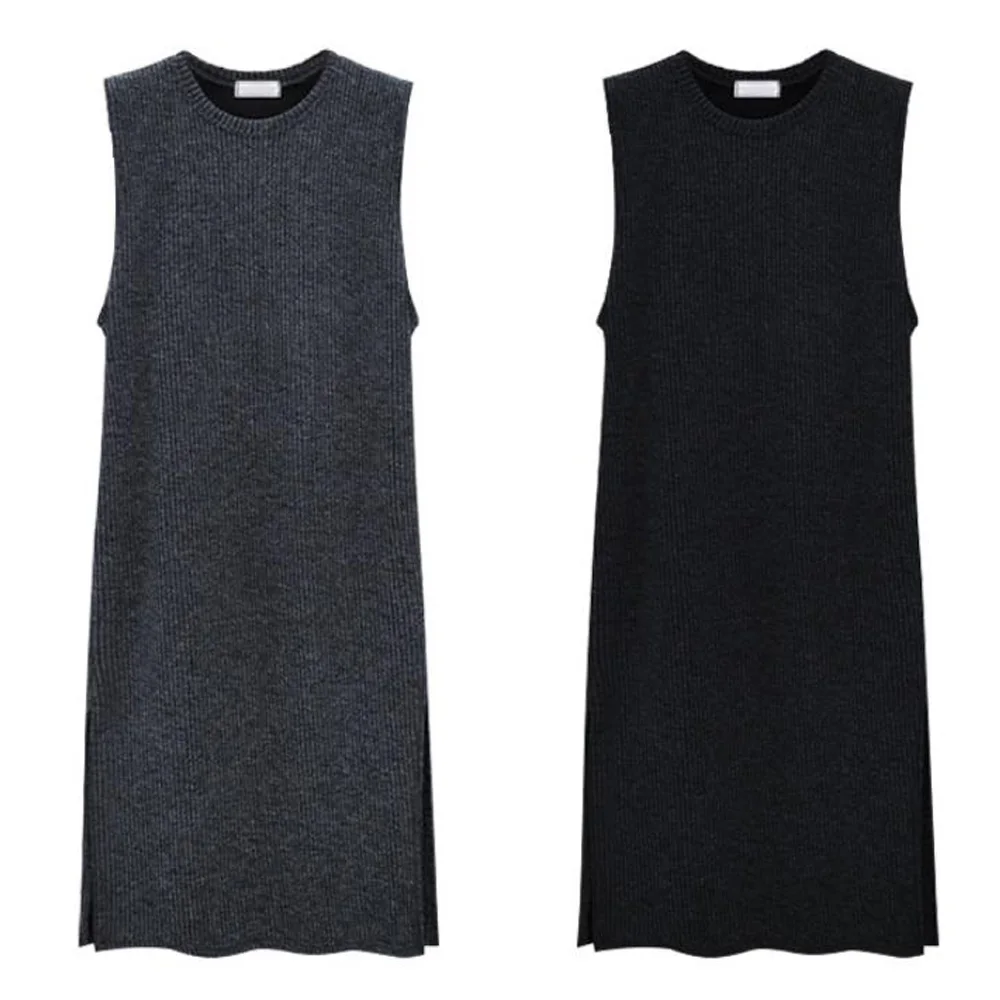 

Plus Size Knit Dress 5XL 6XL Women Autumn Winter Split Solid Sleeveless Vest Dress Loose Woman Long Knitted Dress Robe Femme