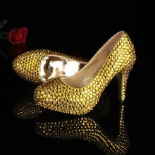 Bridesmaid Shoes Girls Formal Dress Shoes Gold Color Sexy Party Prom Shoes with Rhinestones Women Wedding Dress Shoe for Bridal