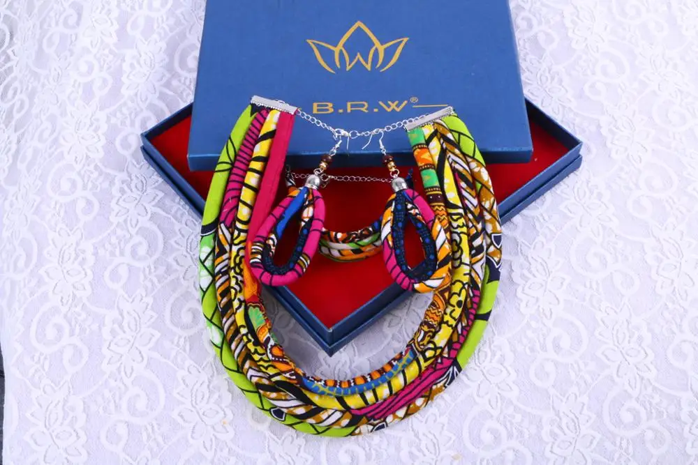 BRW Анкара ожерелье серьги браслет Ювелирные наборы Африканский воск ткань принт Анкара Ювелирные наборы Handmde аксессуары WYX12