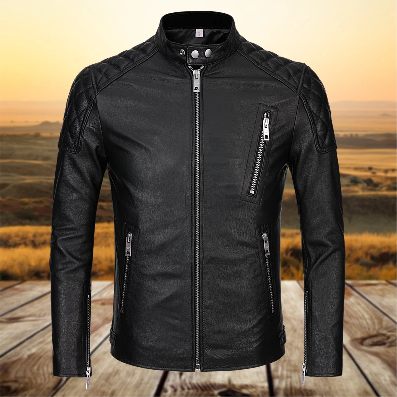 Brand New Cow Leather Jacket Men Designer Luxury Moto&biker Leather Jacket Young Fashion Real Genuine Leather Coat Men