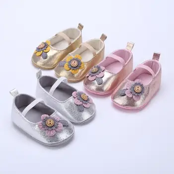 

Cute Baby Prewalker Soft Sole Non-Slip Moccasins Newborn Baby First Walker Shoes PU Leather Sunflower Decor Princess Shoes