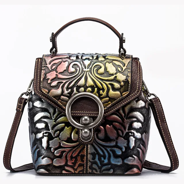 Norbinus винтажный женский рюкзак из натуральной кожи, Роскошный дизайнерский маленький рюкзак с тиснением, женские сумки через плечо из воловьей кожи - Цвет: Colorful