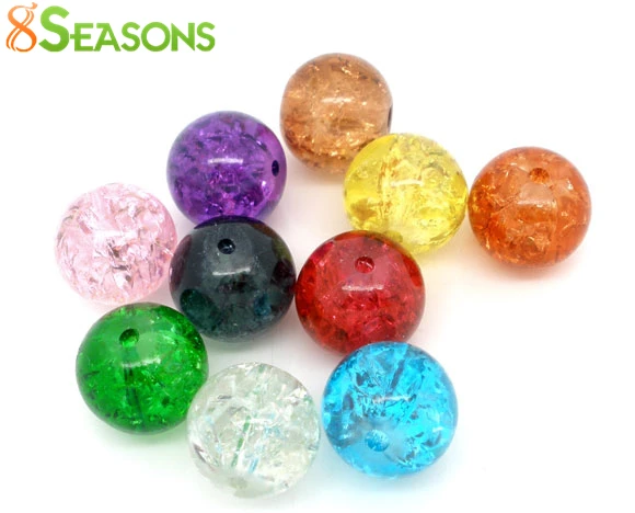 

8SEASONS 200 Mixed Crackle Glass Round Beads 10mm Dia. (B05648)