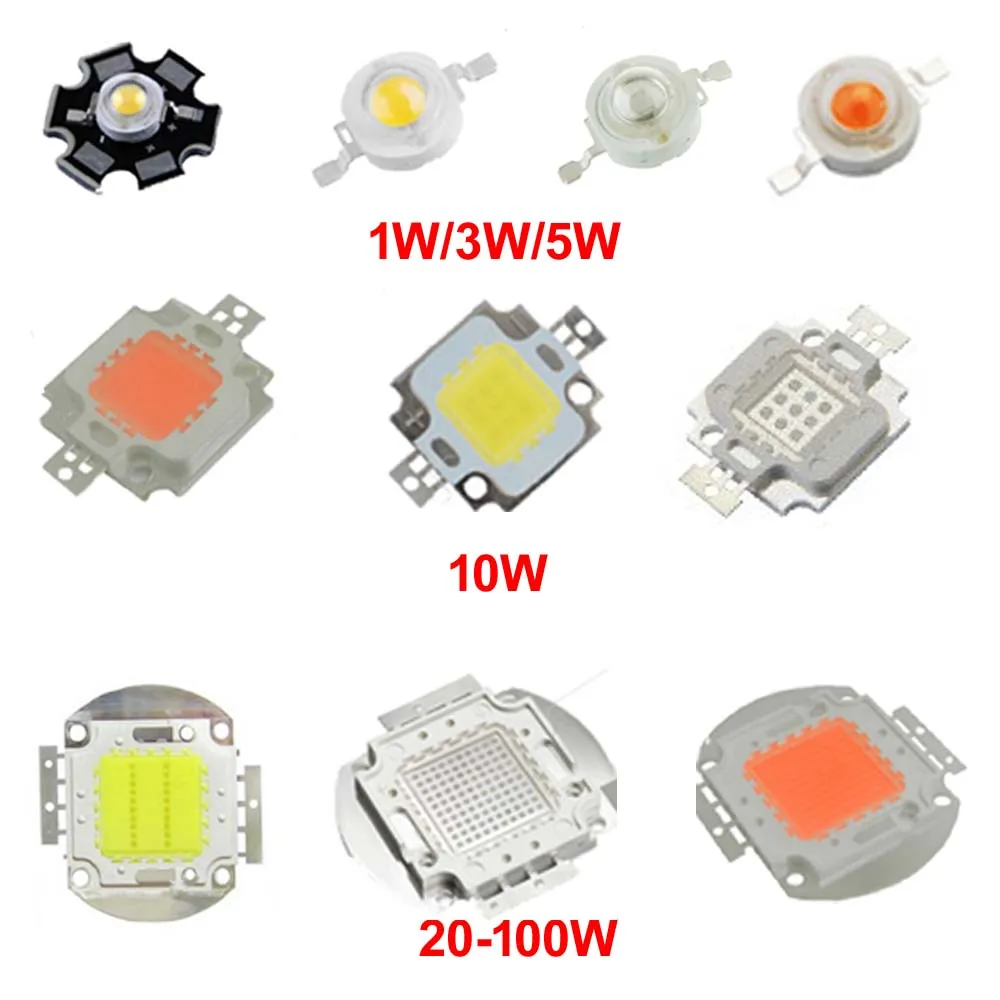

High Power LED Chip 1W 3W 5W 10W 20W 30W 50W 100W COB SMD LED Bead White RGB UV Grow Full Spectrum 1 3 5 10 20 30 50 100 W Watt