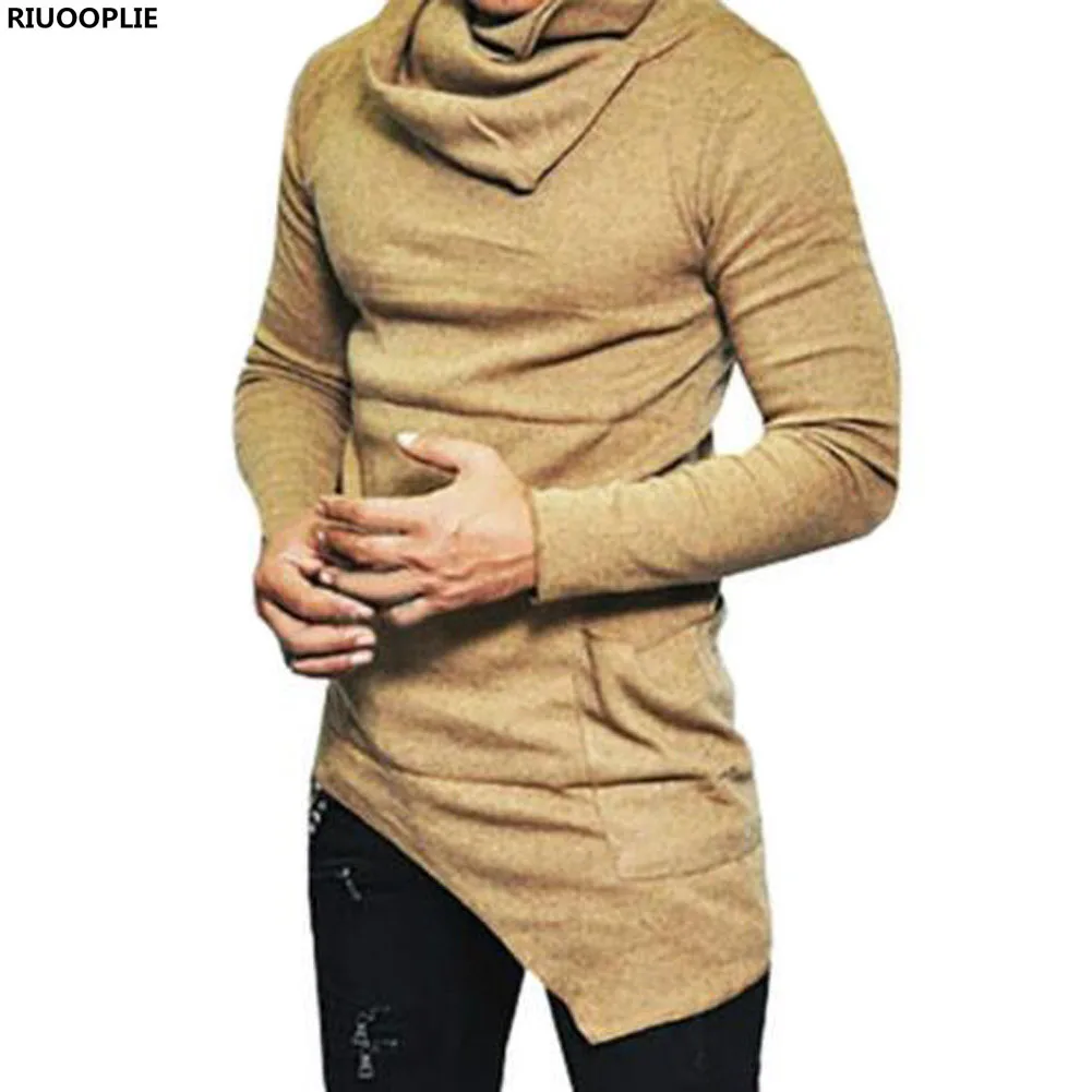

RIUOOPLIE Men Slim Fit Irregular Heap Collar Long Sleeve Muscle Tee T-shirt Tops Blouse