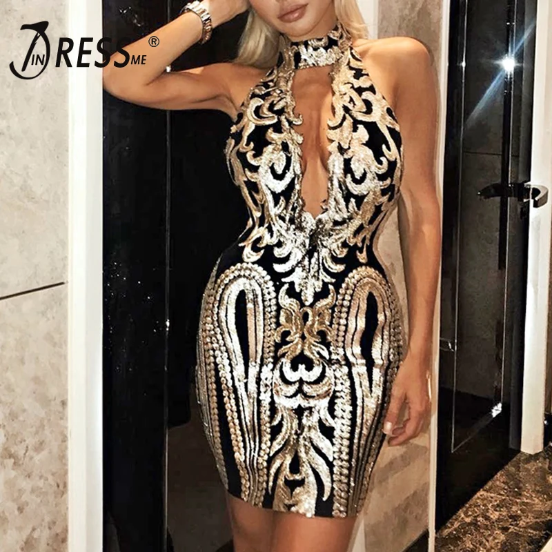 Женское Бандажное платье с открытой спиной INDRESSME Сетчатое вечернее блестками и