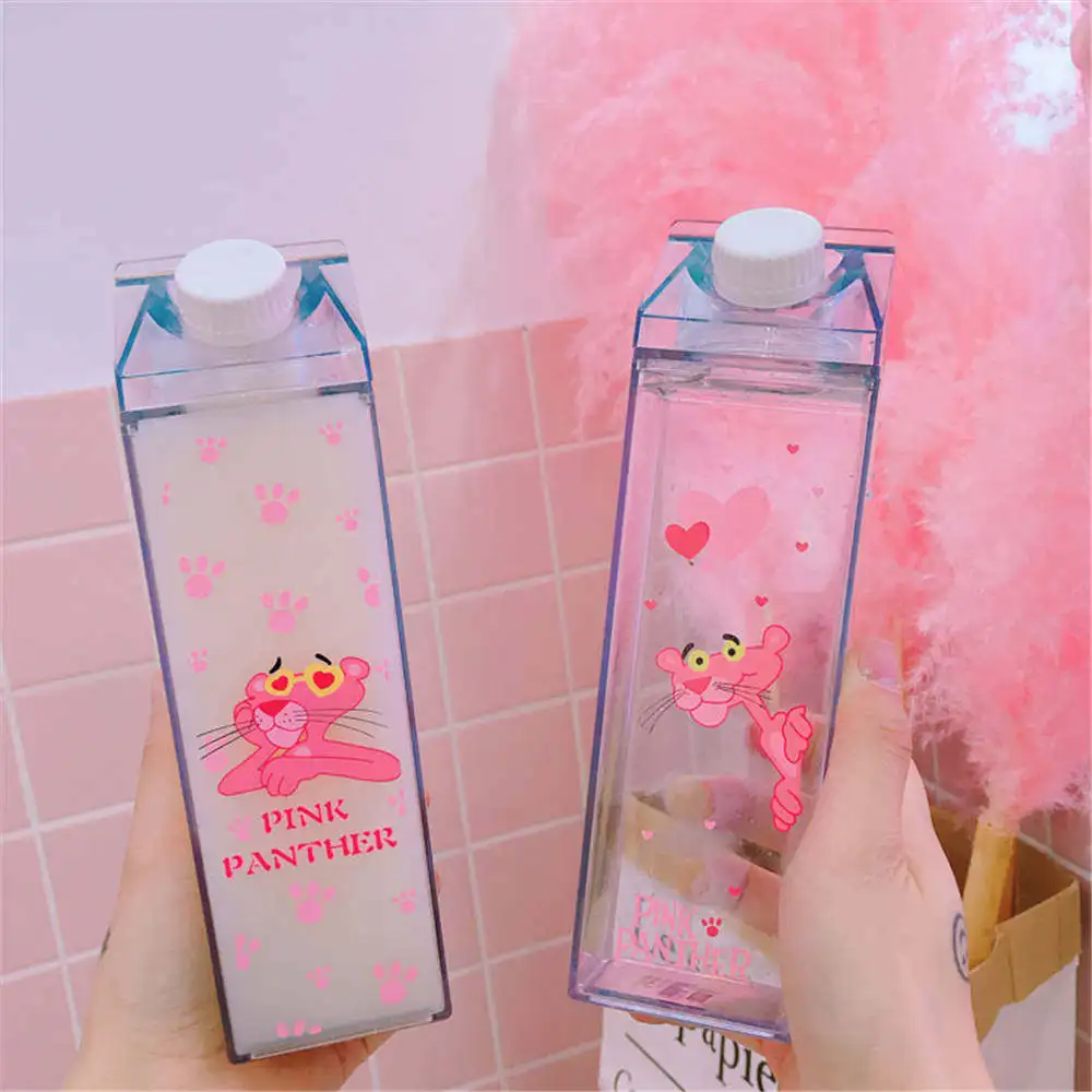 Пластиковые уникальные бутылки для хранения воды молочная коробка Форма Прозрачный милый мультфильм Розовая пантера для хранения пива напиток бутылка Органайзер