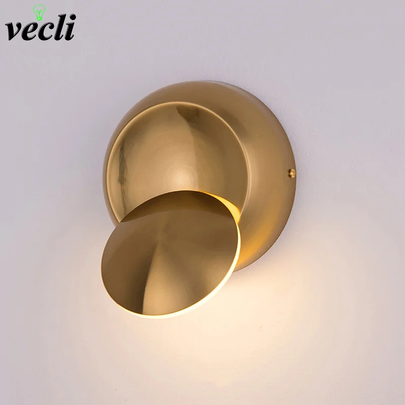 Lâmpada de Parede Conduziu a Arandela Ouro Criativo Redondo Rotatable Cabeceira Lâmpada Parede Ac90-260v Moderno Quarto Sala Estar Corredor Interior 5 w Led