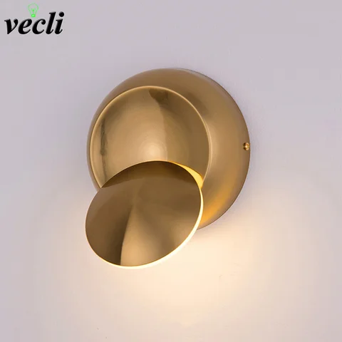 Lâmpada de Parede Conduziu a Arandela Ouro Criativo Redondo Rotatable Cabeceira Lâmpada Parede Ac90-260v Moderno Quarto Sala Estar Corredor Interior 5 w Led