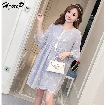 

HziriP New 2018 Summer Maternity Dresses O-neck Fashion Loose Cotton Pregnant Women Dress Casual Pregnancy Elegant Clothes