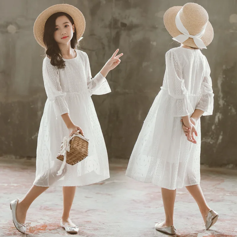 Girls Dress Autumn New Children Princess Dress White Long Sleeve Embroidered Fairy Kids Cute Dress Children Clothes#5307