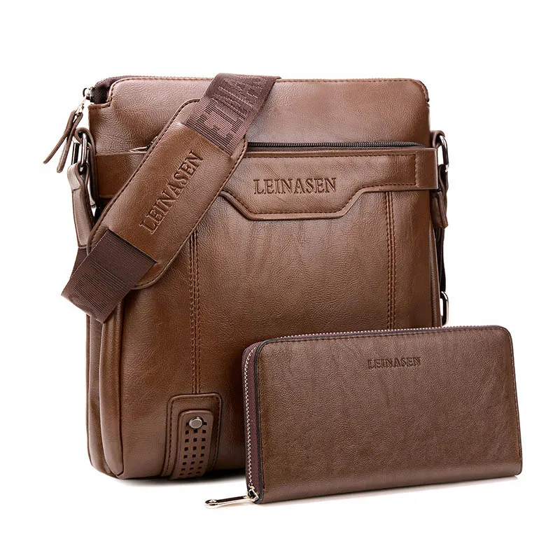 La Maxza,, Sacoche Homme, Офисные Сумки, бесплатный подарок, кожа, для ноутбука, Maleta Bolso Hombre, мессенджер, коричневый, деловой портфель для мужчин - Цвет: Light Brown-Wallet