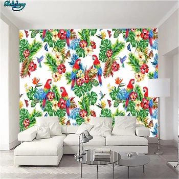 

beibehang Large - scale custom wallpaper European and American retro tropical plant banana leaf parrot oil painting background w