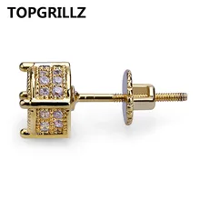 TOPGRILLZ хип хоп рок ювелирные серьги золотого цвета Iced Out Micro Pave CZ камень лаборатория серьги-гвоздики с закручивающаяся задняя часть Gor для мужчин и женщин