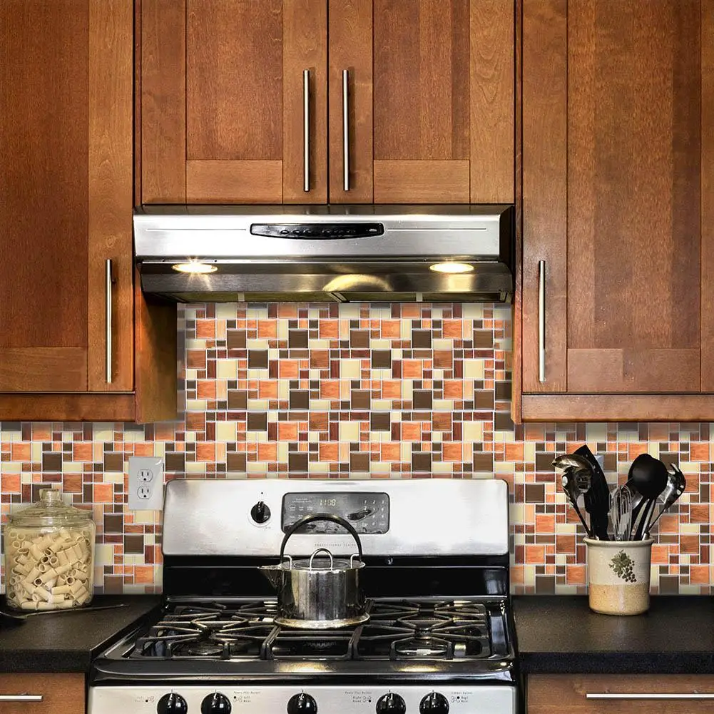 

Kitchen Bathroom Wood Grain PVC 3D Tile Wall Sticker Decor Self-adhesive Wall Sticker