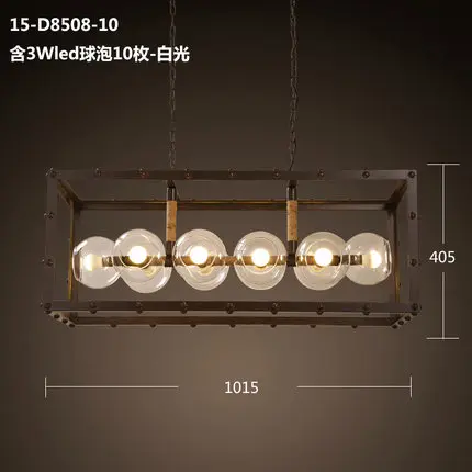 American Industrial Style Wrought Iron Glass Ball Pendant Light Rectangle Vintage Cafe Decoration Light AC90-265V Free Shipping Wholesale Lights & Lighting