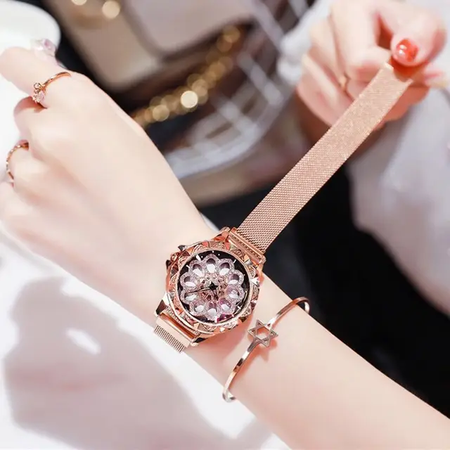 2019 Women Rose Gold Bracelet Watches Steel Luxury Clock Diamand Flower Creative 2019 Women Rose Gold Bracelet Watches Steel Luxury Clock Diamand Flower Creative