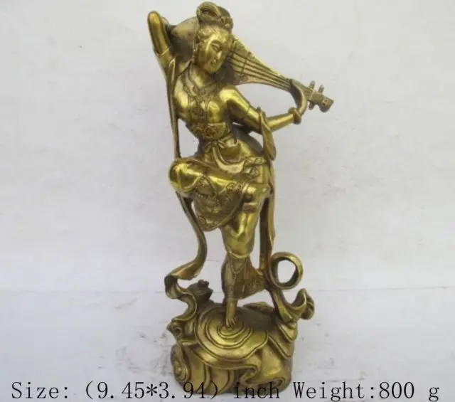 

Exquisite Chinese ancient brass mythical figure statue - the goddess of the moon fairy playing the pipa