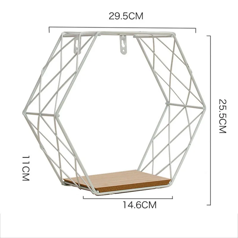 Скандинавская железная шестиугольная настенная полка с сеткой, комбинированная настенная подвесная Геометрическая фигурка, художественное украшение для гостиной, спальни - Цвет: as show