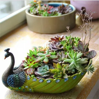 

Large Medium Small Three Size Pastoral Simplicity Resin Peacock Green Plants Flower Pots Creative ornament