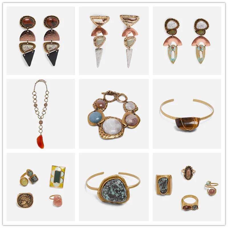 

JURAN ZA Design 2019 Vintage Ethnic Natural Stone Dangle Earrings Boho Hanging Drops Earring For Women Statement Jewelry