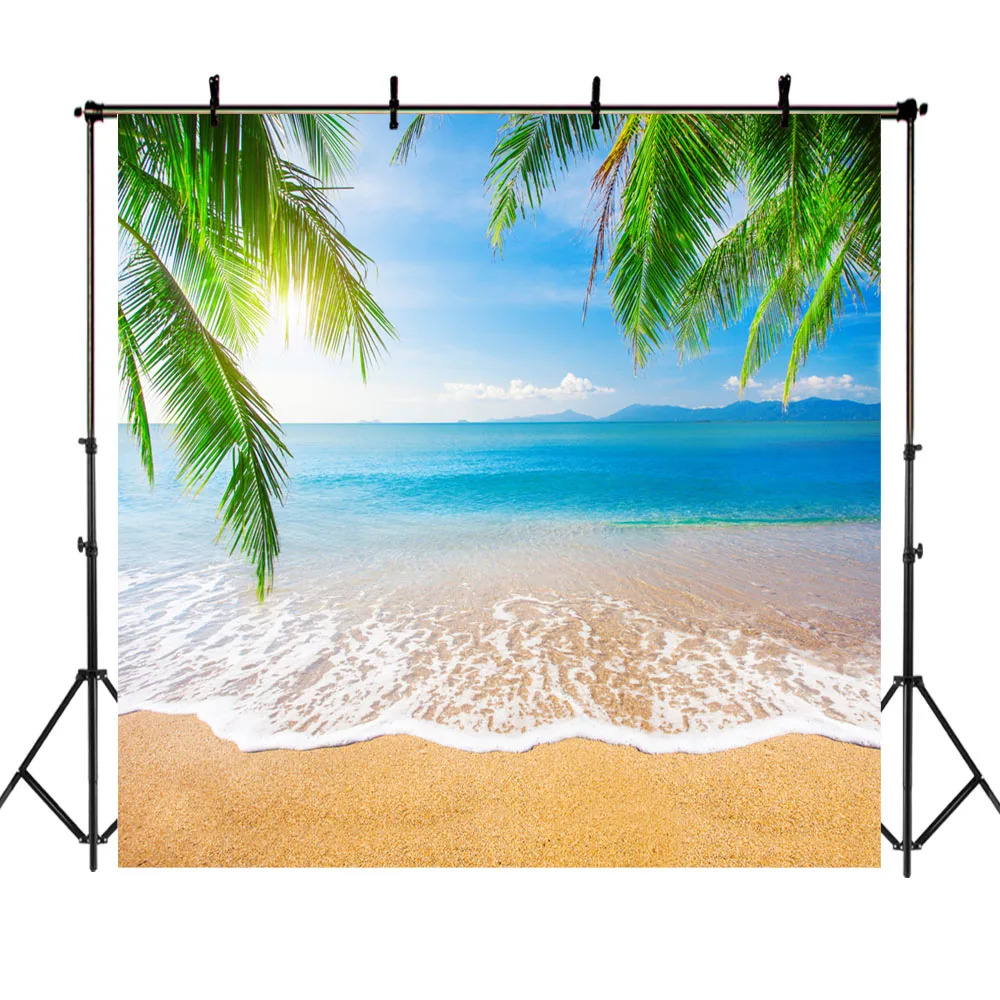 

NeoBack Hawaiian Tropical Beach Birthday Party Photography Backdrops Palm Tree Blue Sky White Clouds Booth Backdrop Photo Studio