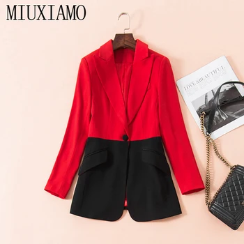 

MIUXIMAO TOP QUALITY Newest Fall Winter 2019 Runway Designer Blazer casual Jacket Women's Single Button Red Overcoat vestidos