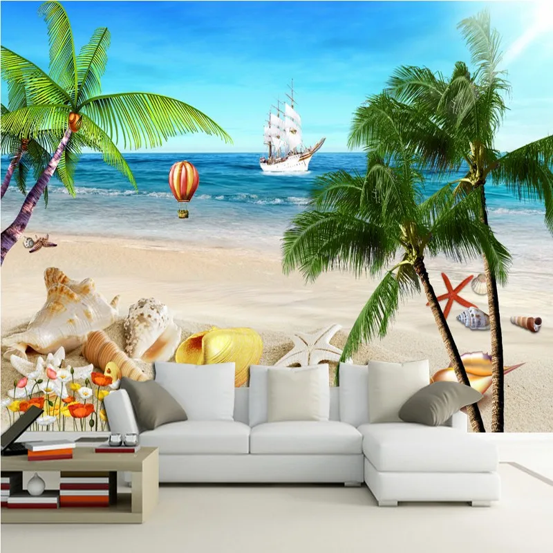 Custom 3d wallpaper 3D stereo island coconut grove beach background wall mural living room restaurant cafe lounge | Обустройство дома