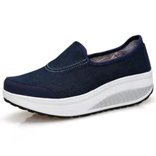 Хорошая летняя парусиновая женская обувь Повседневное слипоны Женские туфли-лодочки Мокасины модные туфли на танкетке женская обувь на платформе плюс Размеры 25–61 p2e66