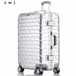 Модные алюминиевые рамки тележка чемодан Алюминиевый Чемодан для женщин Дорожная сумка человек сумки на колёсиках