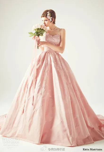 

2019 Fashion Pink Wedding Dress Chapel Train Ball Gown Wedding Gowns vestido de noiva Custom Made Applique Bride Dress CH-320