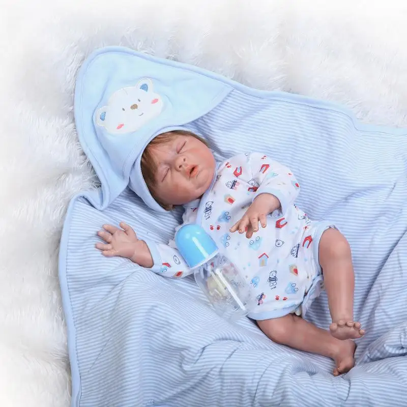 

50CM reborn babies full silicone body real newborn boy rooted eyelash mohair bebe alive bonecas toys for children gift