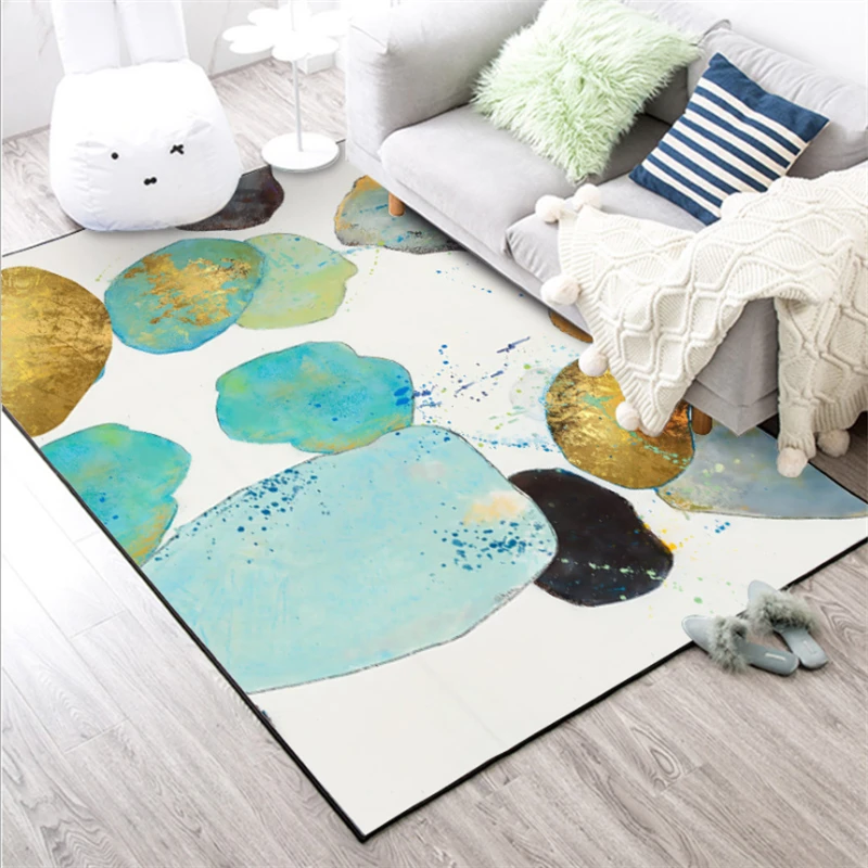 European Abstract Watercolor Green Gold Stone Pattern Carpet Carpets For Living Room Sofa Coffee Table Rug Study Room Floor Mats