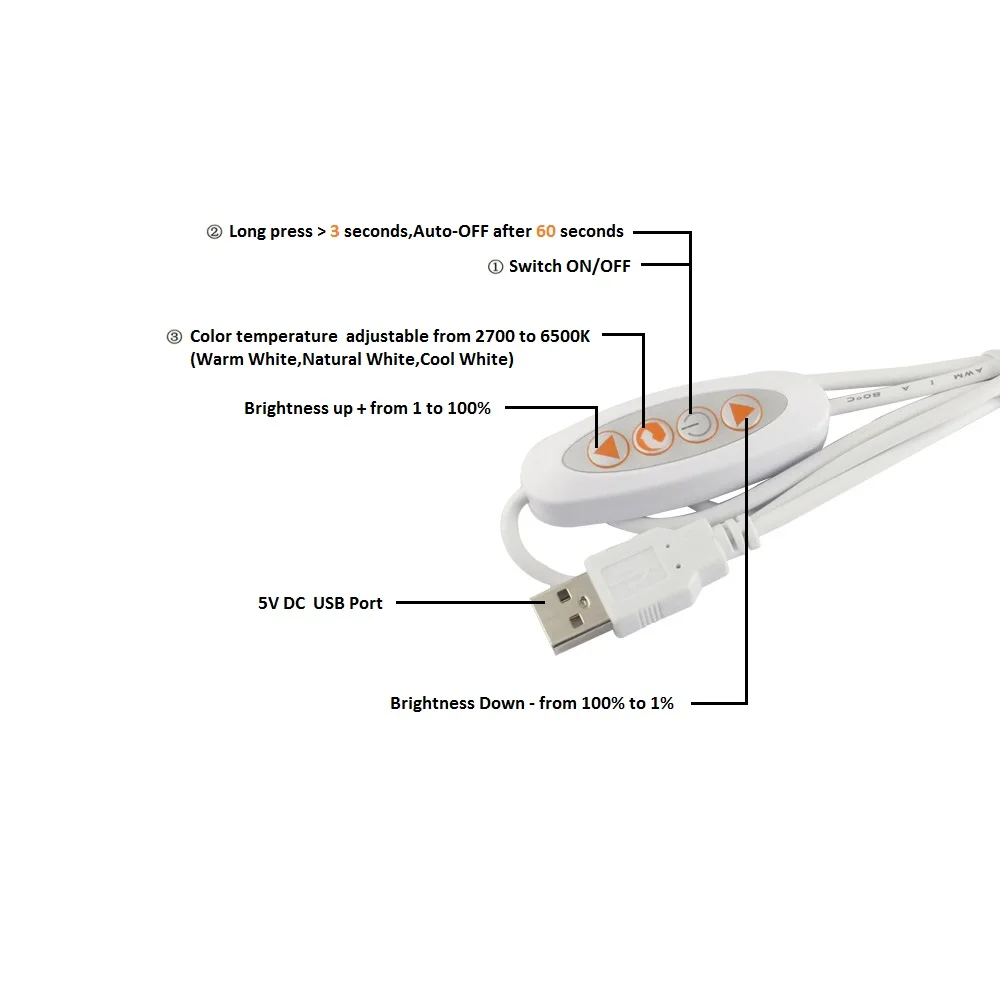 LED Bar Light 5V USB 5W 7W Warm to Cool White Dimmable LED Strip Light Portable for Under Cabinet Reading Camping Desk Lamp