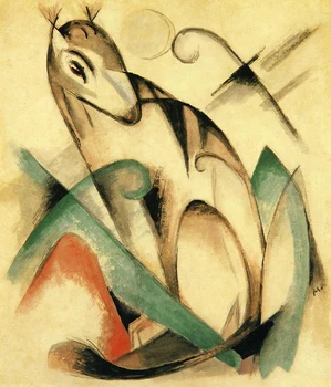 

High quality Oil painting Canvas Reproductions Seated Mythical Animal By Franz Marc hand painted