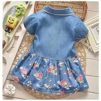 Jean Dress Toddler Baby Girls Dress Floral Short Sleeve Bowknot Denim Sundresses