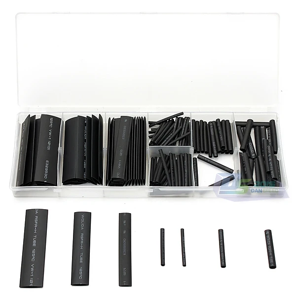 127pcs Heat Shrink Tube Tubing Black Wire Wrap Electrical Insulation